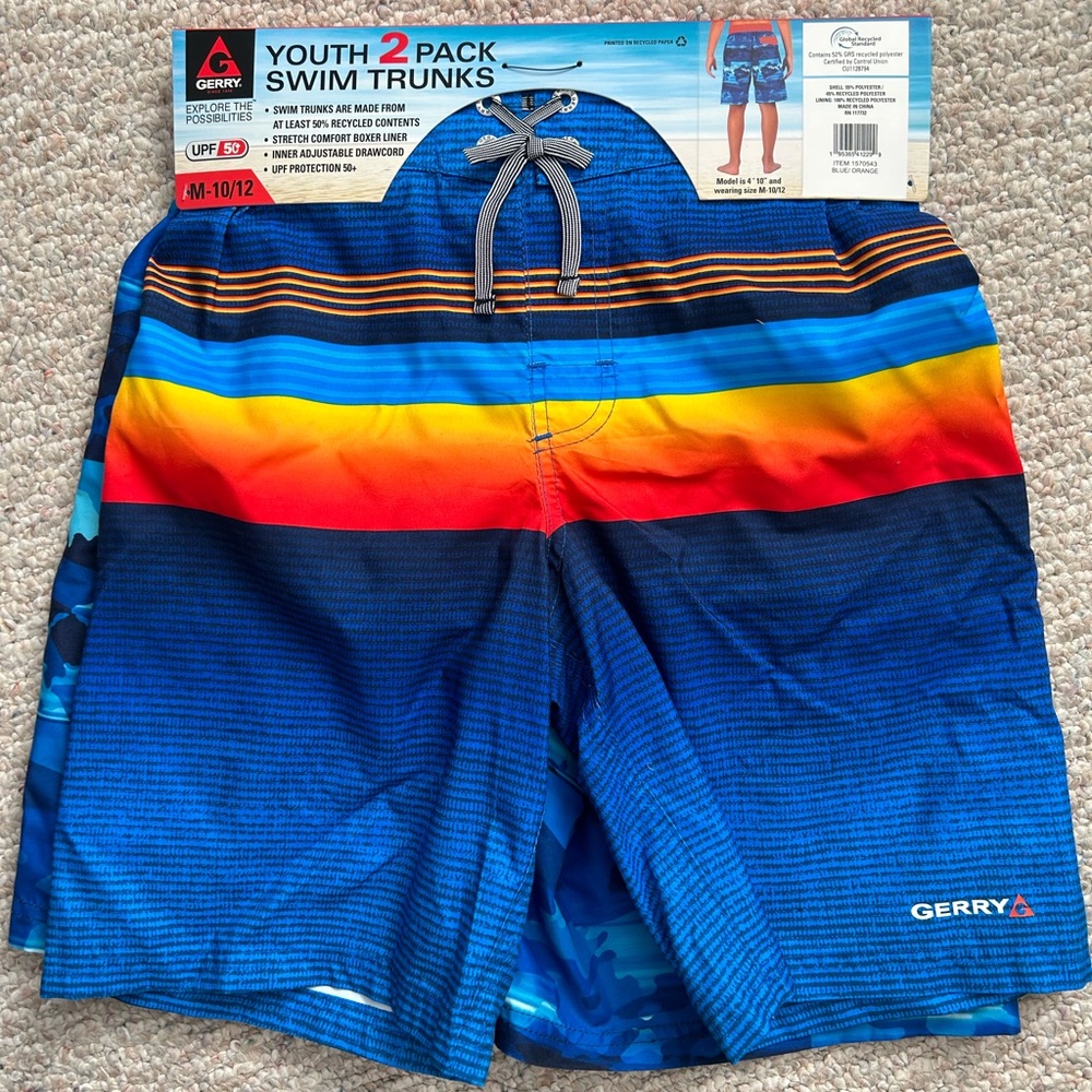 New Gerry Boy’s Youth Swim trunks 2pk size M 10/12